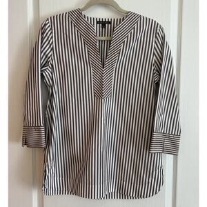 Brooks Brothers Women Dress Shirt Blouse Size 4 Brown & White Stripe Classic
